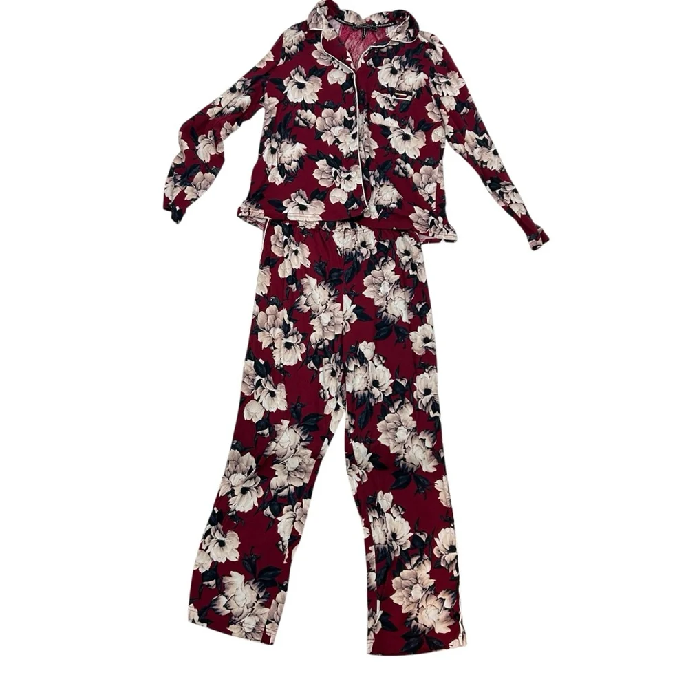 BCBGMAXAZRIA Pajama Set 2 Piece Womens M Red Floral - Picture 8 of 16
